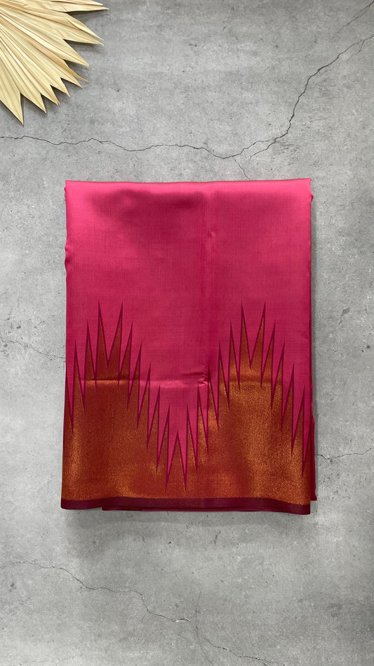 Semi Silk Saree with Modern Zari Border (DARK PINK)