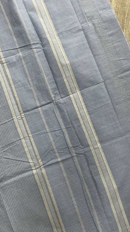 Soft Checked Cotton Saree (GREY)