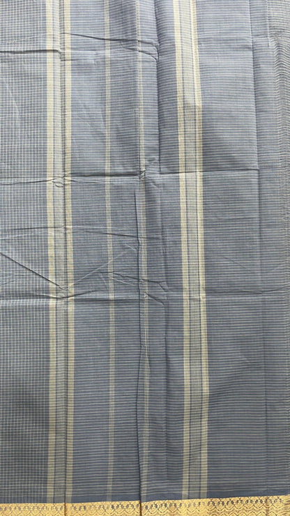 Soft Checked Cotton Saree (GREY)