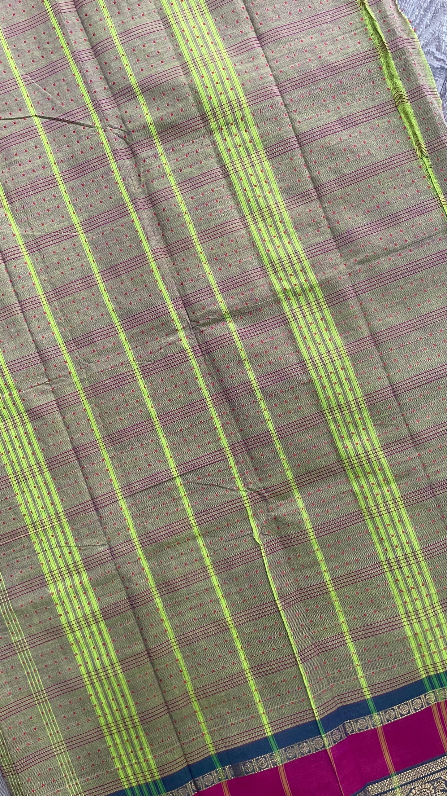 Soft Cotton Saree with Stripes (LIGHT GREEN)