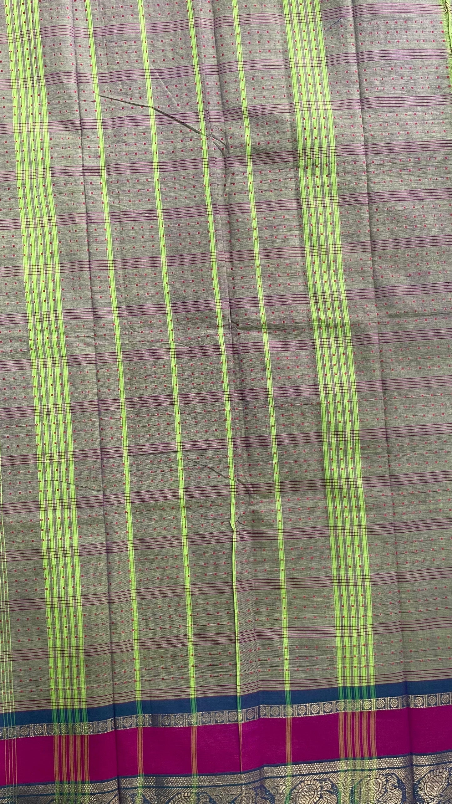 Soft Cotton Saree with Stripes (LIGHT GREEN)