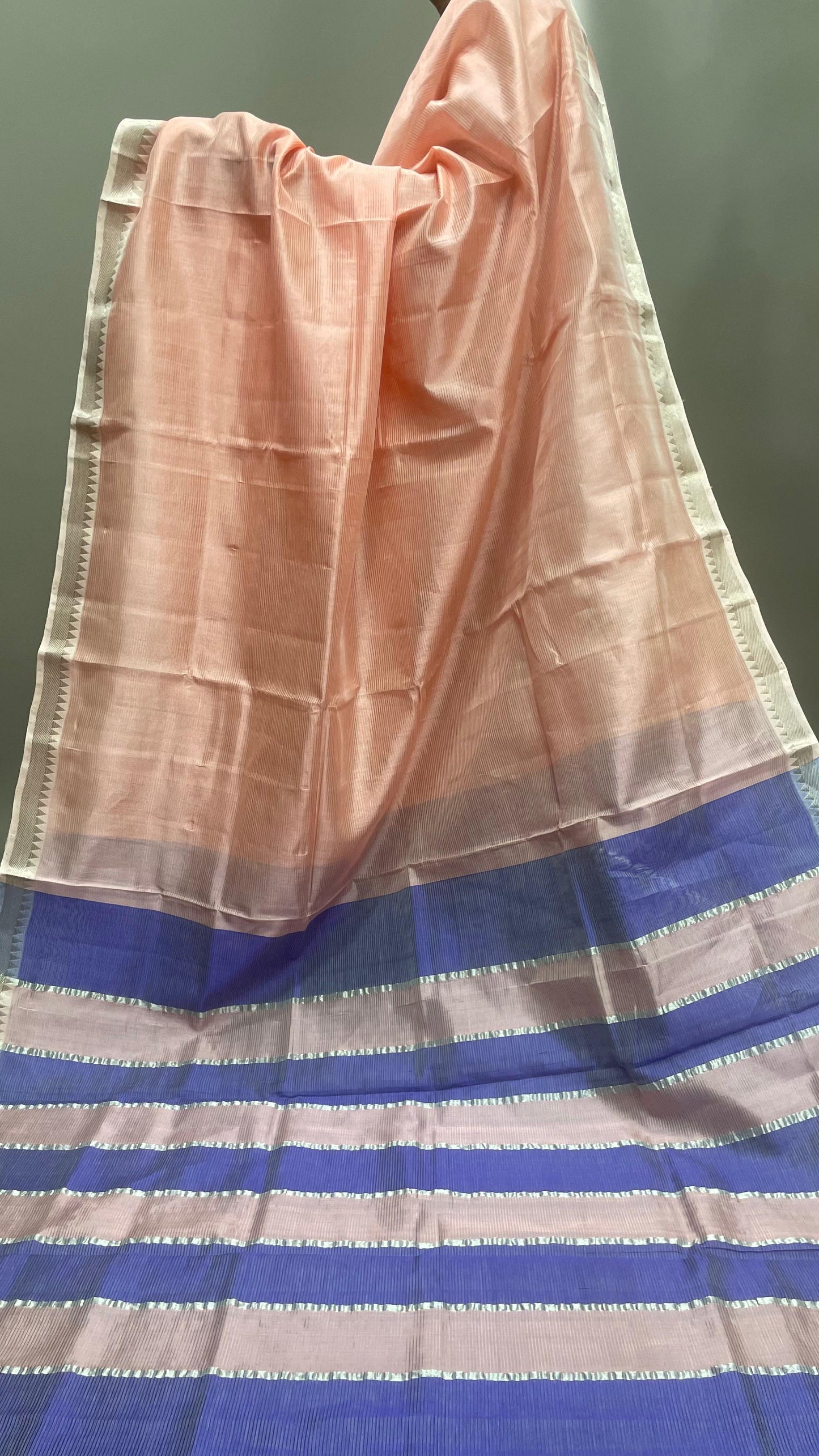 Handwoven Mangalagiri Semi Silk Cotton Saree (GUAVA PINK & PURPLE)