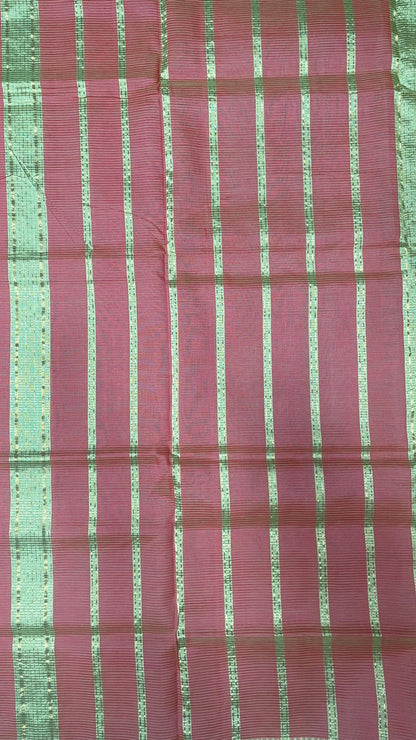 Handwoven Mangalagiri Semi Silk Cotton Saree (LIME PUNCH GREEN & ORANGE)