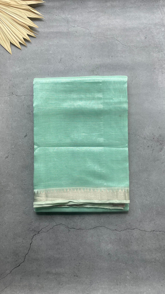 Handwoven Mangalagiri Semi Silk Cotton Saree (MINT GREEN & MAROON)