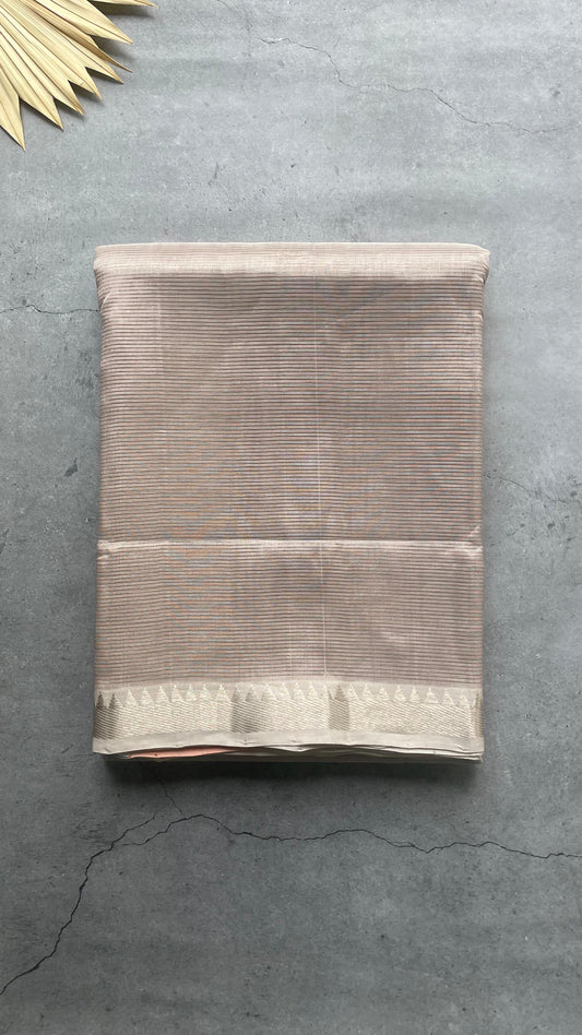 Handwoven Mangalagiri Semi Silk Cotton Saree (ENLIGHTEN BEIGE & ORANGE)