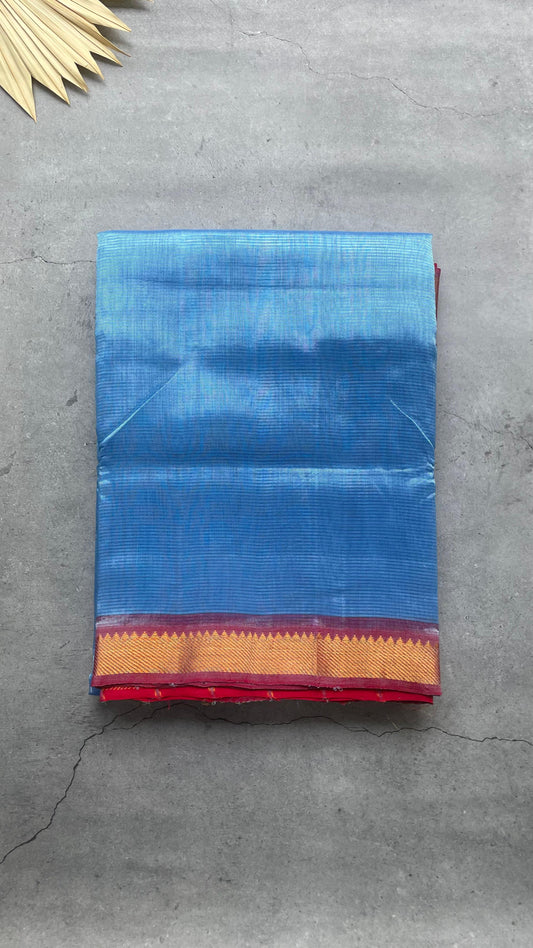 Handwoven Mangalagiri Semi Silk Cotton Saree (SAPPHIRE BLUE & MAROON)