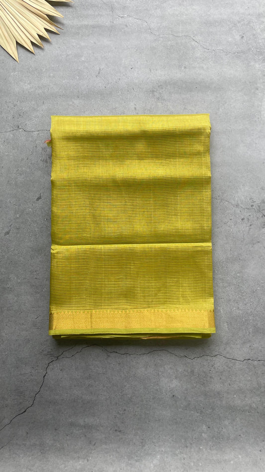 Handwoven Mangalagiri Semi Silk Cotton Saree (LIME PUNCH GREEN & ORANGE)