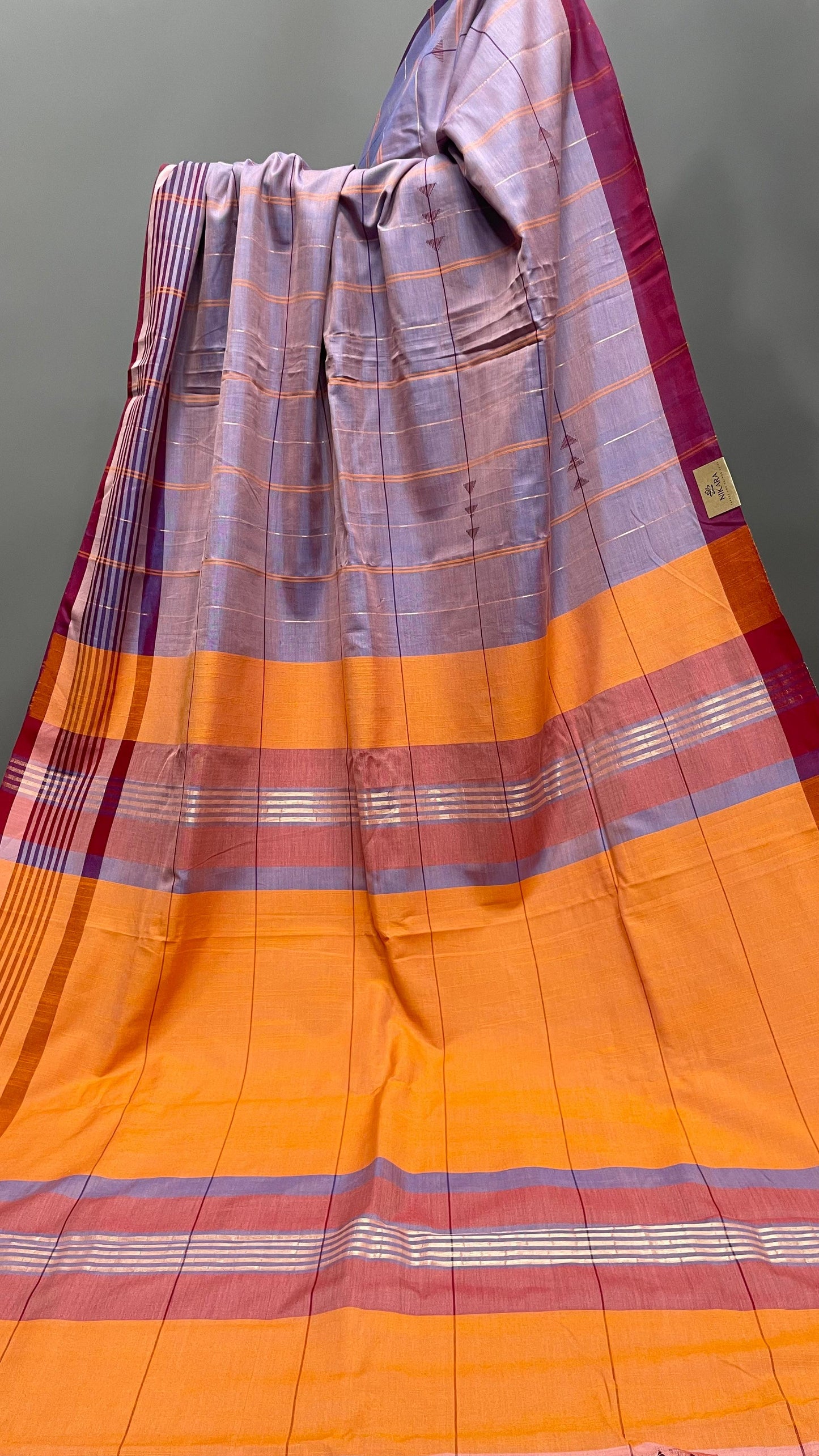 Premium Handwoven Soft Silk Jamdani Saree (PURPLE & ORANGE)