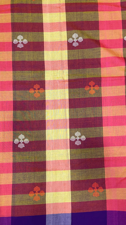 Premium Handwoven Soft Silk Checks Jamdani Saree (YELLOW & ORANGE)