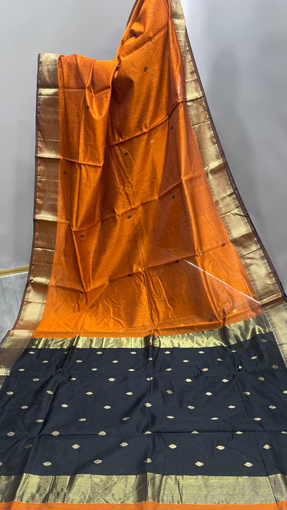 Handwoven Maheshwari Silk Cotton Saree with Buttas (COPPER)