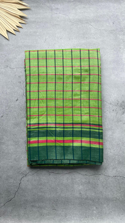 Premium Handwoven Soft Silk Checks Patch Saree (LIGHT GREEN)
