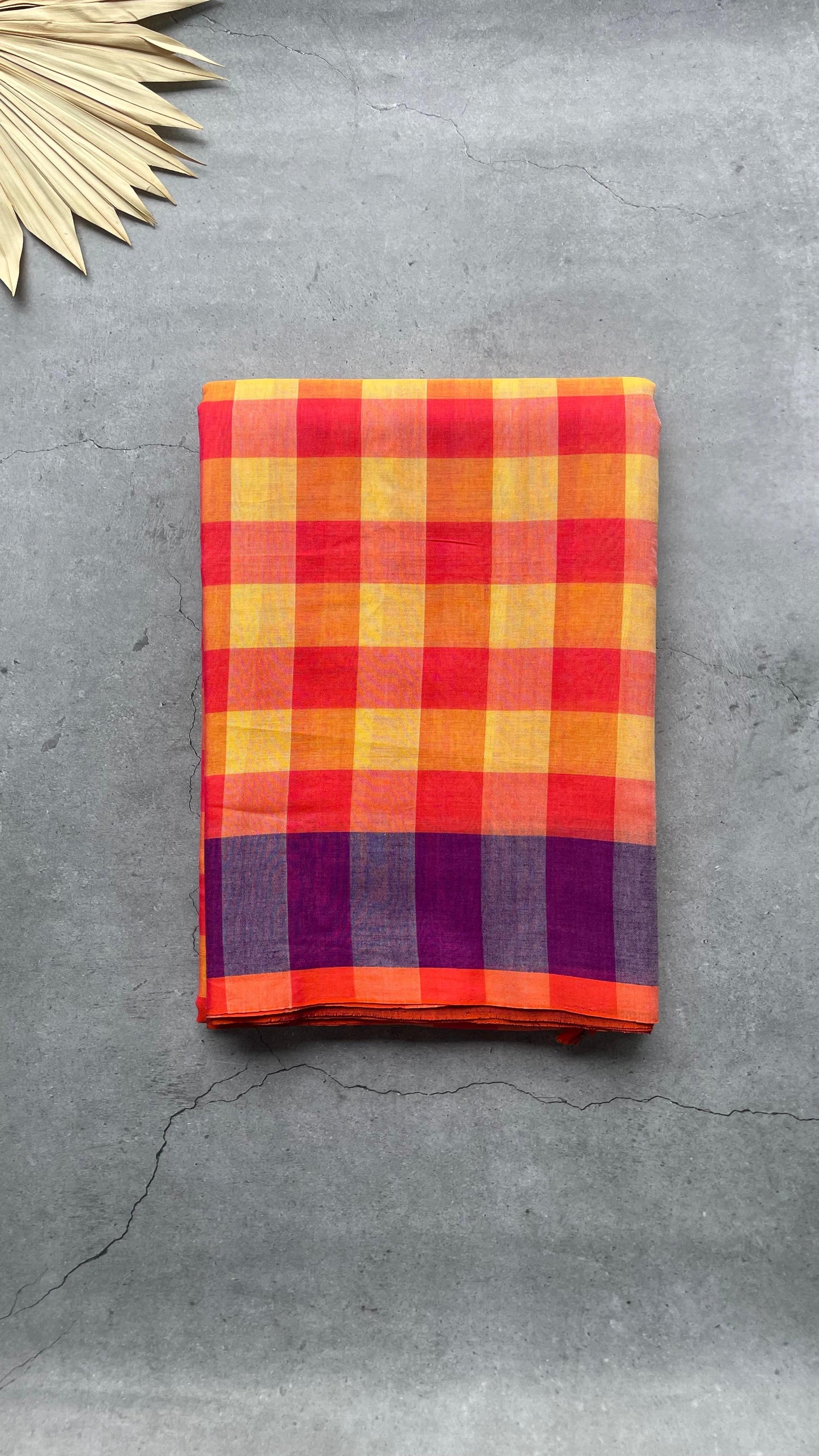 Premium Handwoven Soft Silk Checks Jamdani Saree (YELLOW & ORANGE)