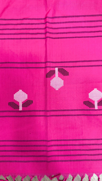 Premium Handwoven Cotton Jamdani Saree (PINK)