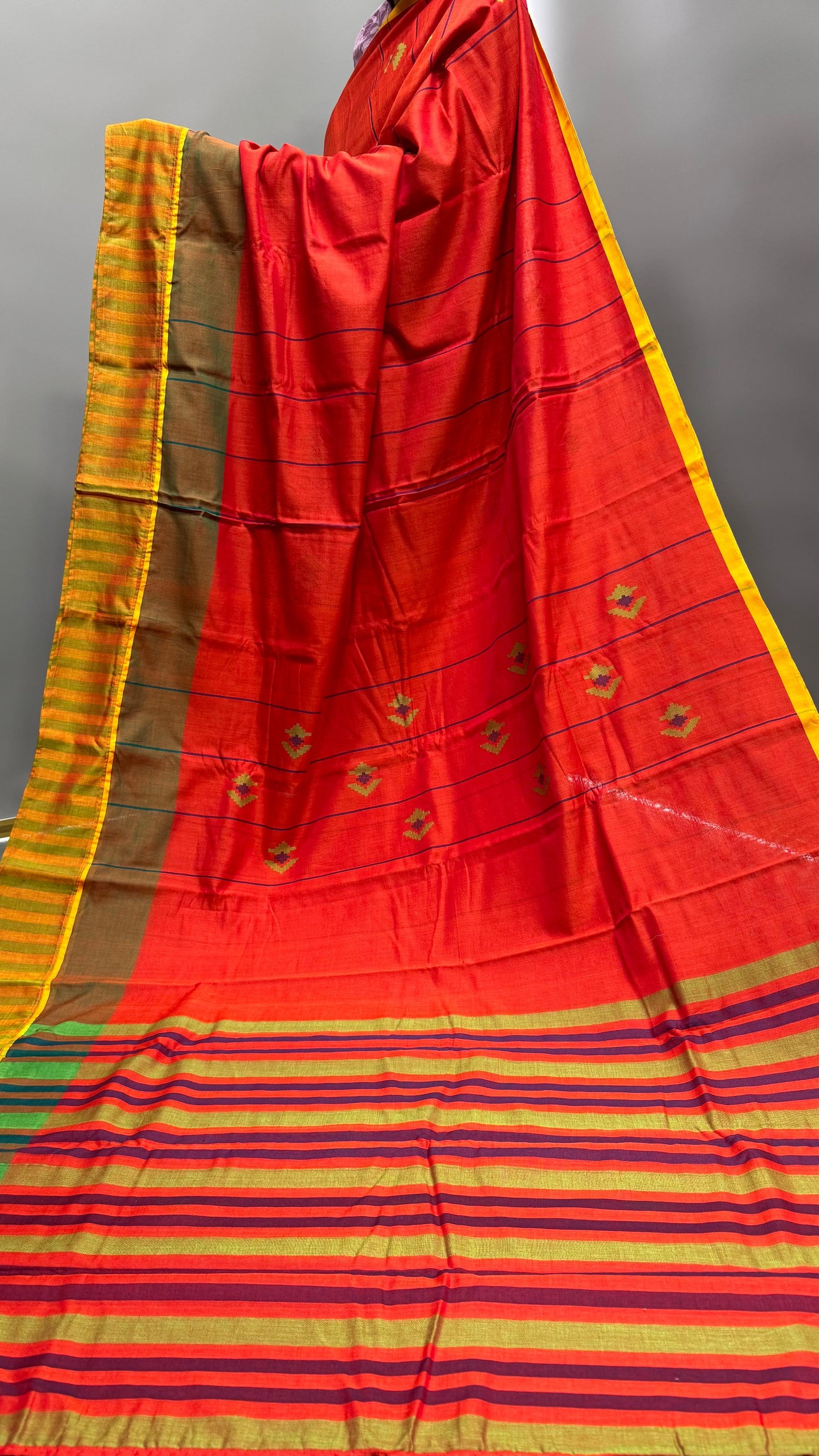 Premium Handwoven Soft Silk Jamdani Saree (DARK ORANGE)