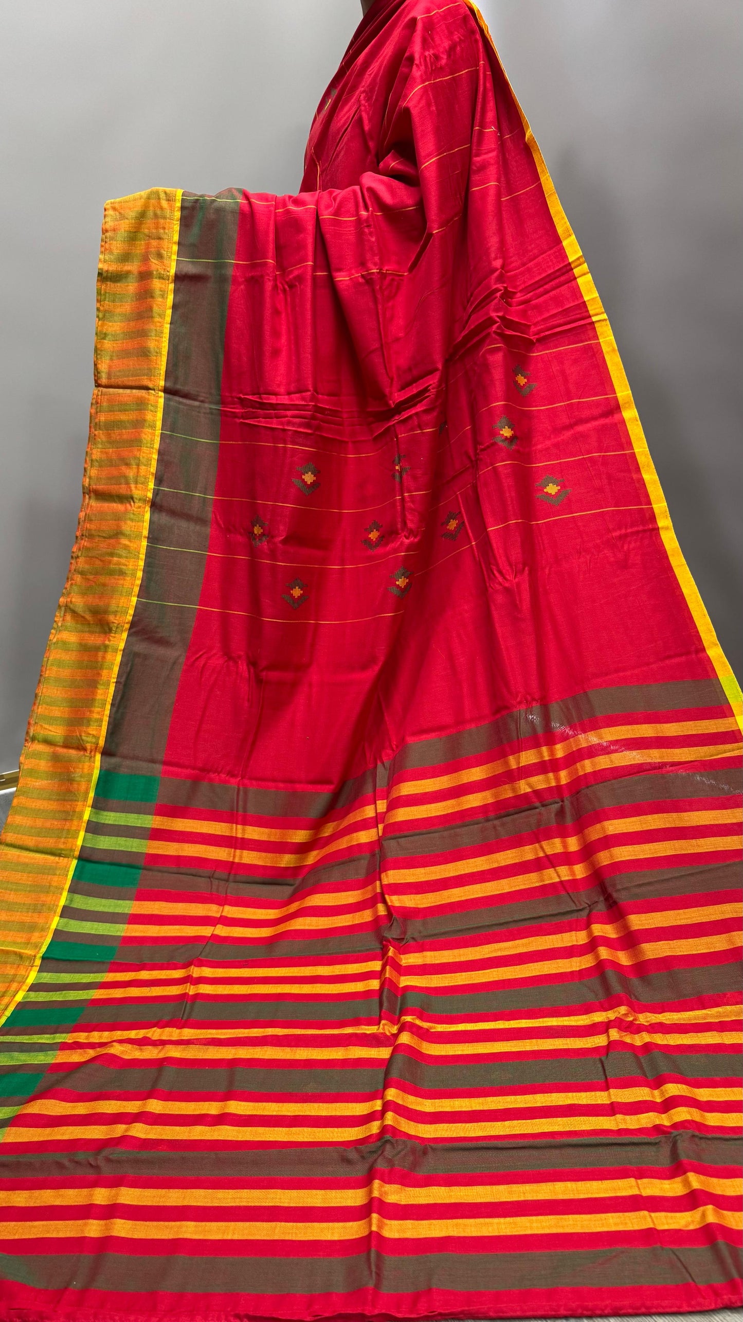 Premium Handwoven Soft Silk Jamdani Saree (DEEP RED)