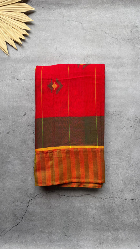 Premium Handwoven Soft Silk Jamdani Saree (DARK ORANGE)