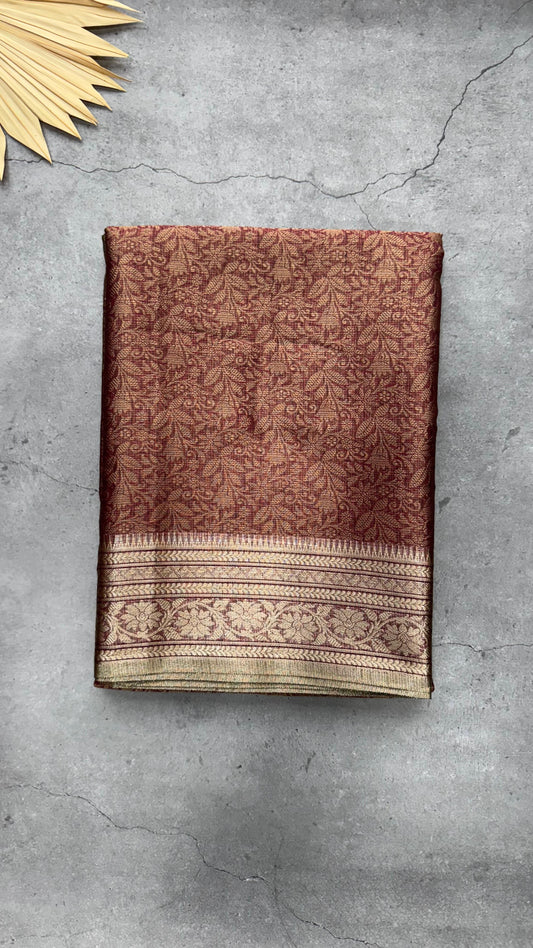 Kota Silk Cotton Saree with Floral Jacquard Zari Weave All Over (WINE RED)