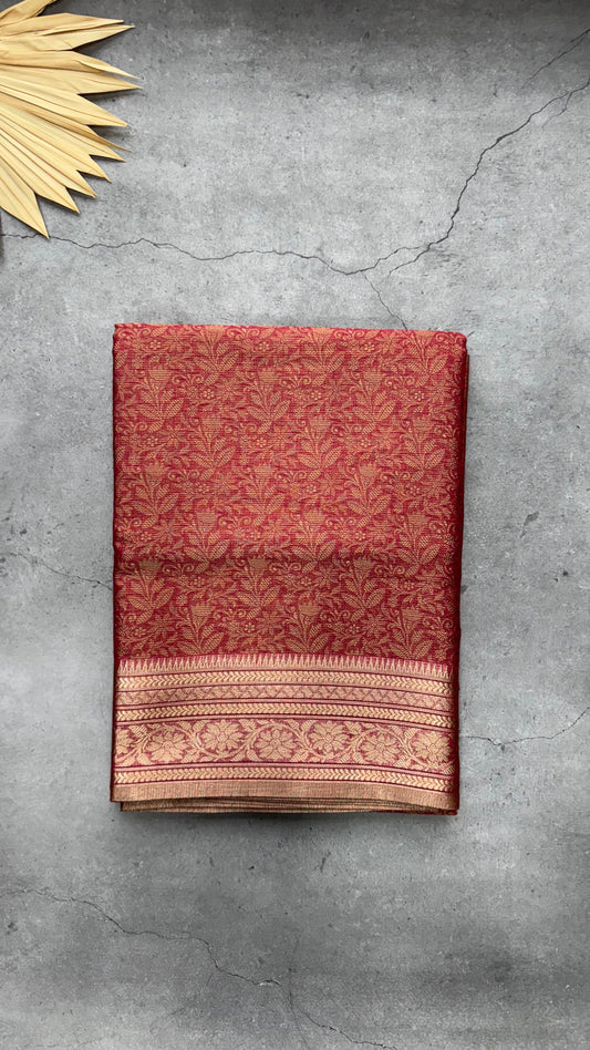 Kota Silk Cotton Saree with Floral Jacquard Zari Weave All Over (RANI PINK)