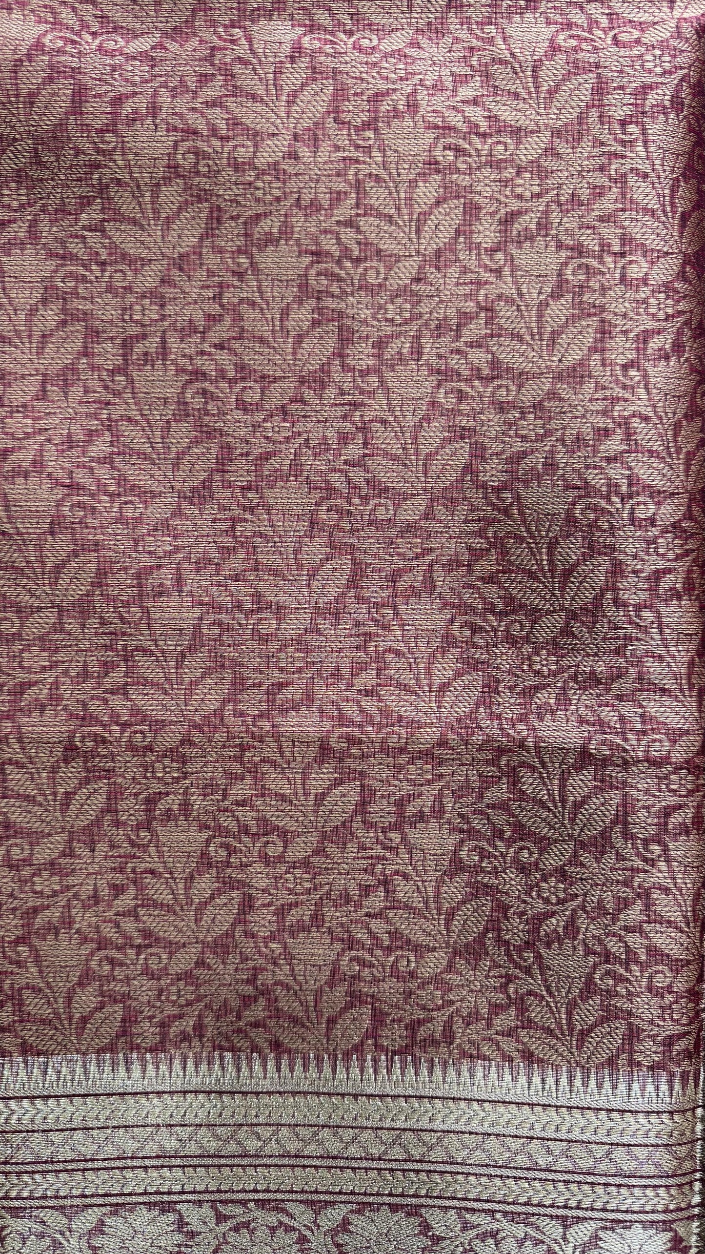 Kota Silk Cotton Saree with Floral Jacquard Zari Weave All Over (WINE RED)