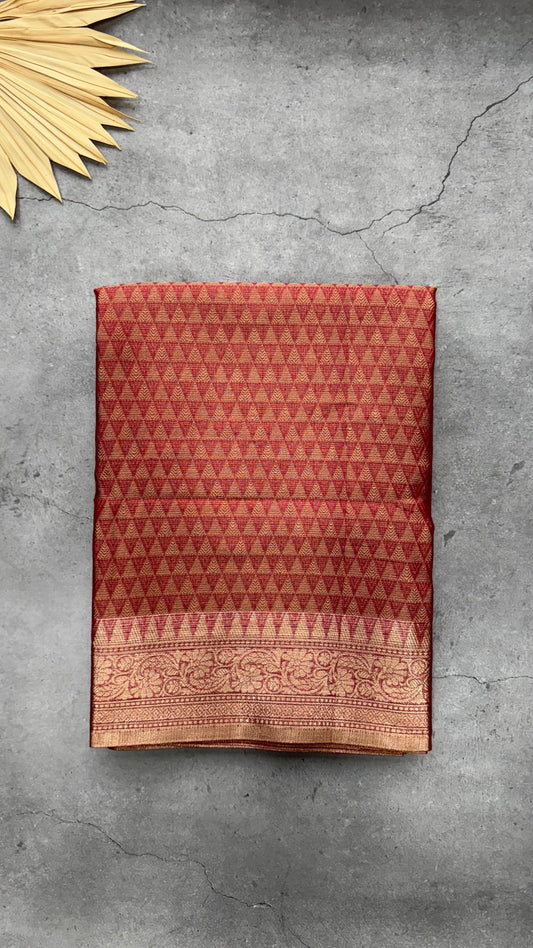 Kota Silk Cotton Saree with Geometric Jacquard Zari Weave All Over (RANI PINK)