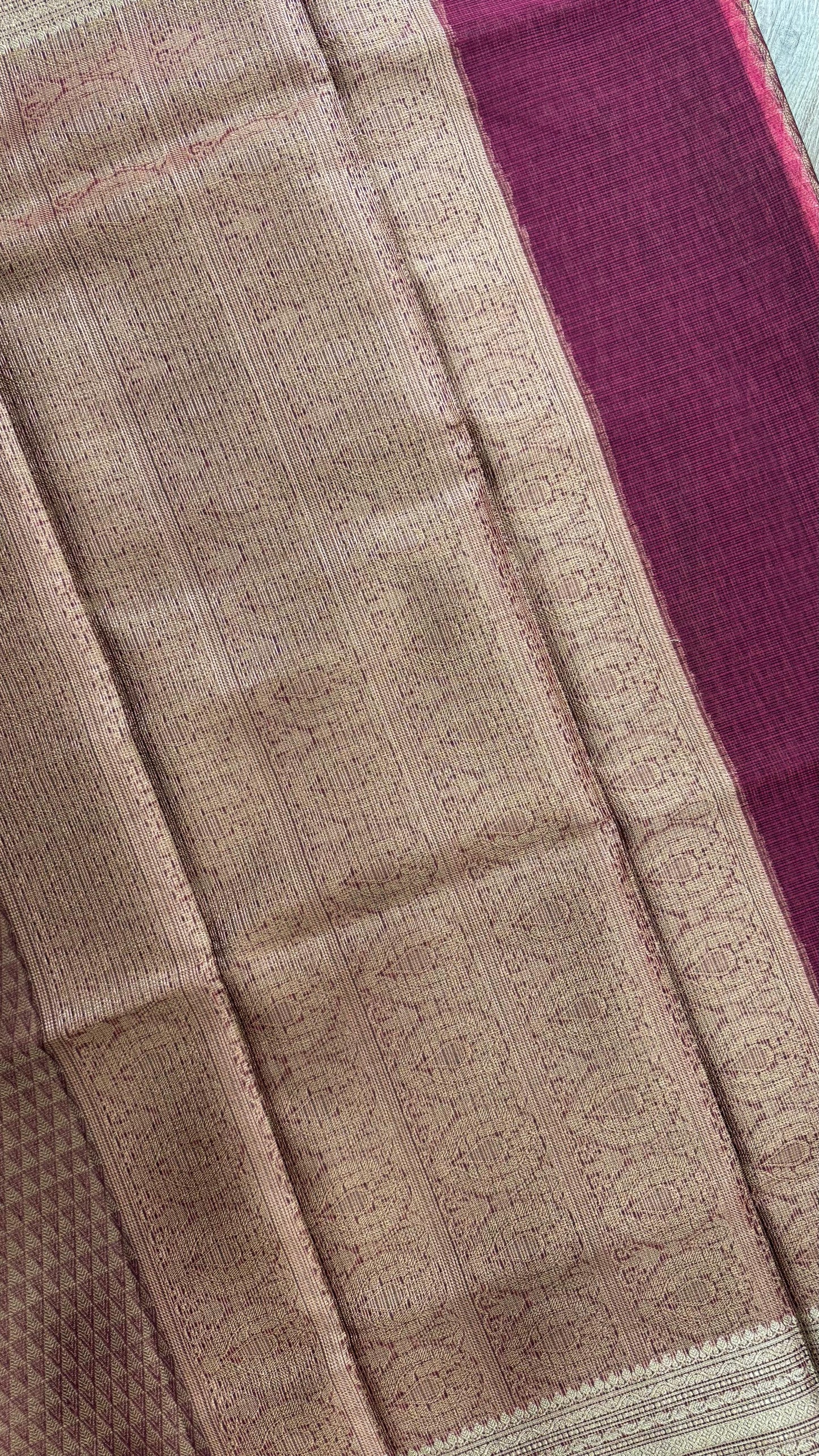 Kota Silk Cotton Saree with Geometric Jacquard Zari Weave All Over (WINE RED)