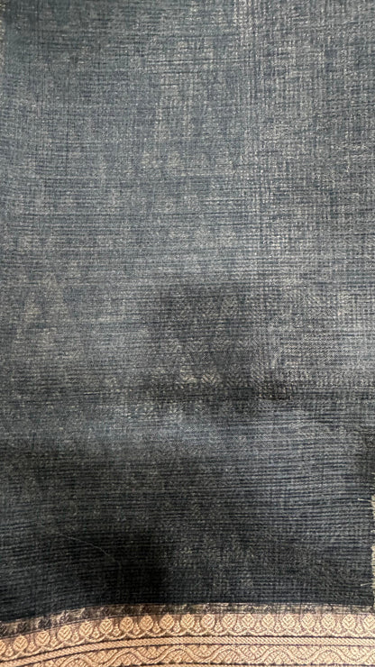 Kota Silk Cotton Saree with Geometric Jacquard Zari Weave All Over (BLACK)