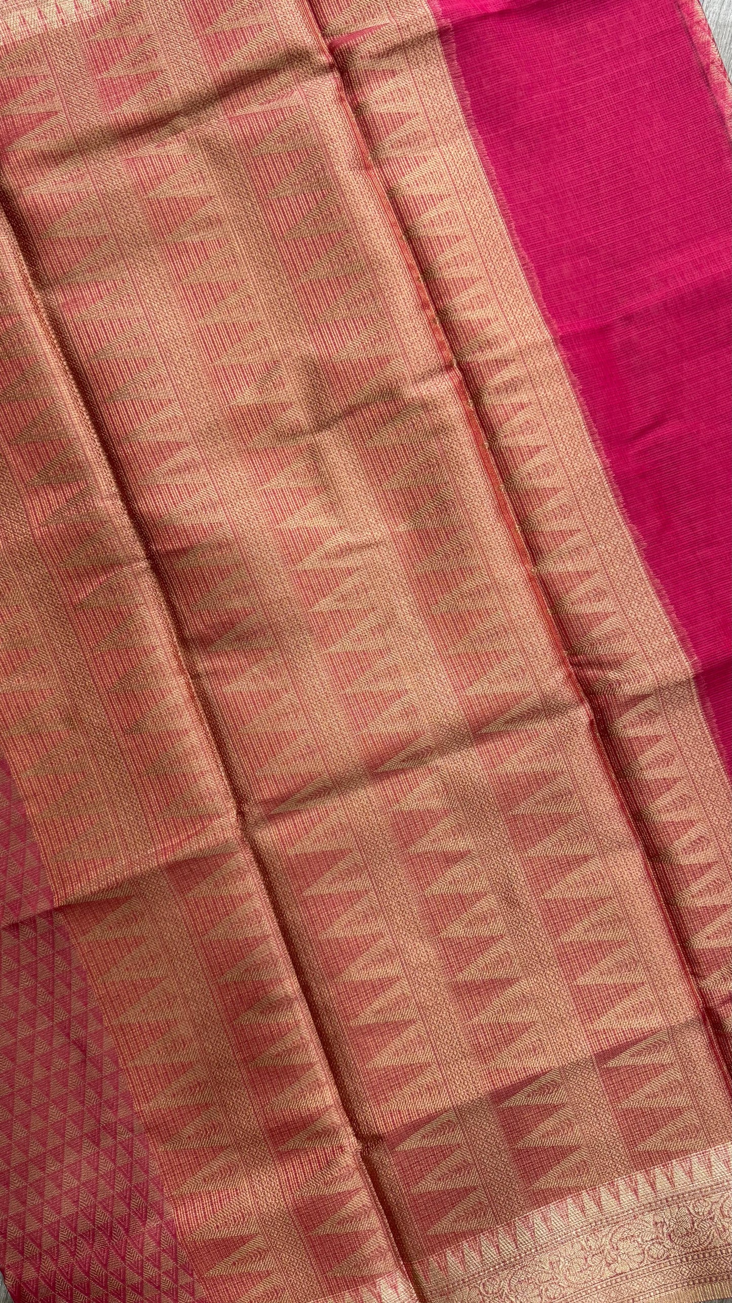 Kota Silk Cotton Saree with Geometric Jacquard Zari Weave All Over (RANI PINK)