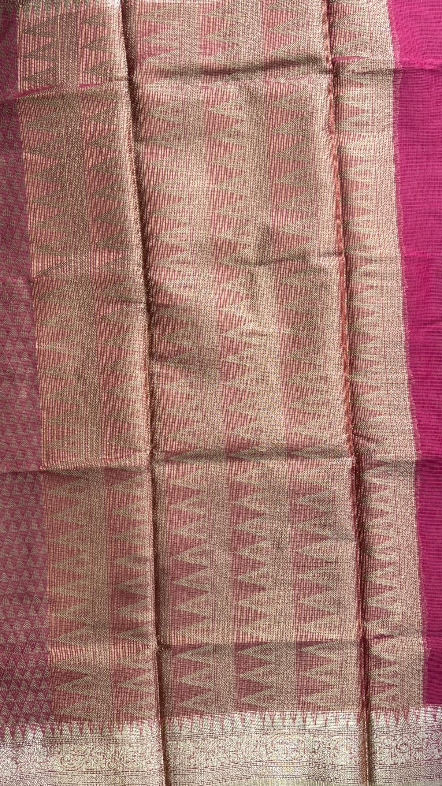 Kota Silk Cotton Saree with Geometric Jacquard Zari Weave All Over (RANI PINK)