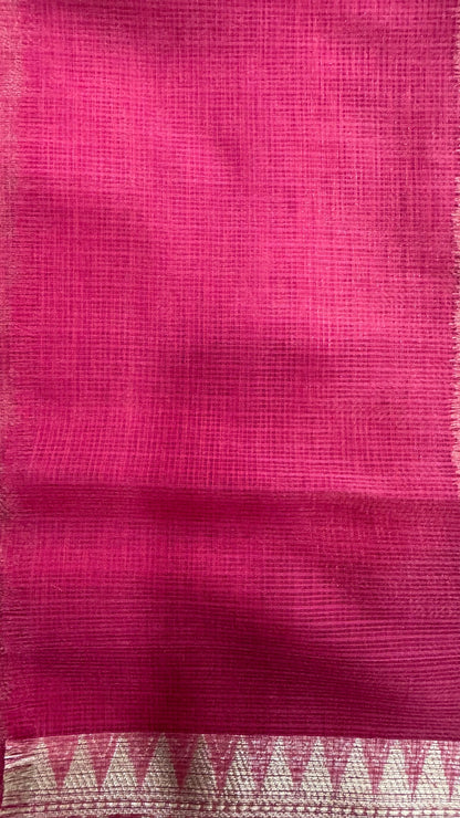 Kota Silk Cotton Saree with Geometric Jacquard Zari Weave All Over (RANI PINK)
