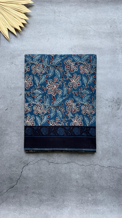 Soft Handblock Printed  Cotton Saree (BLUE)