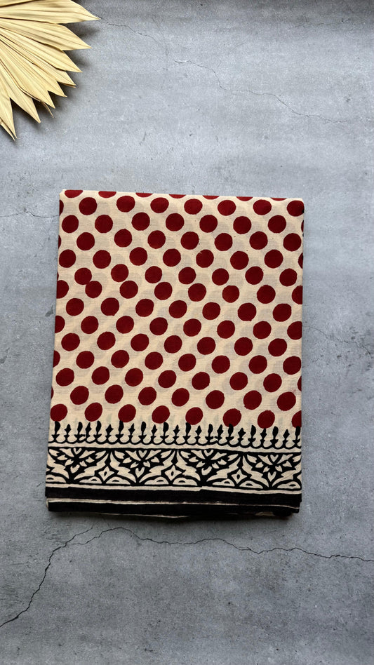 Soft Handblock Printed  Cotton Saree (OFF WHITE & MAROON)