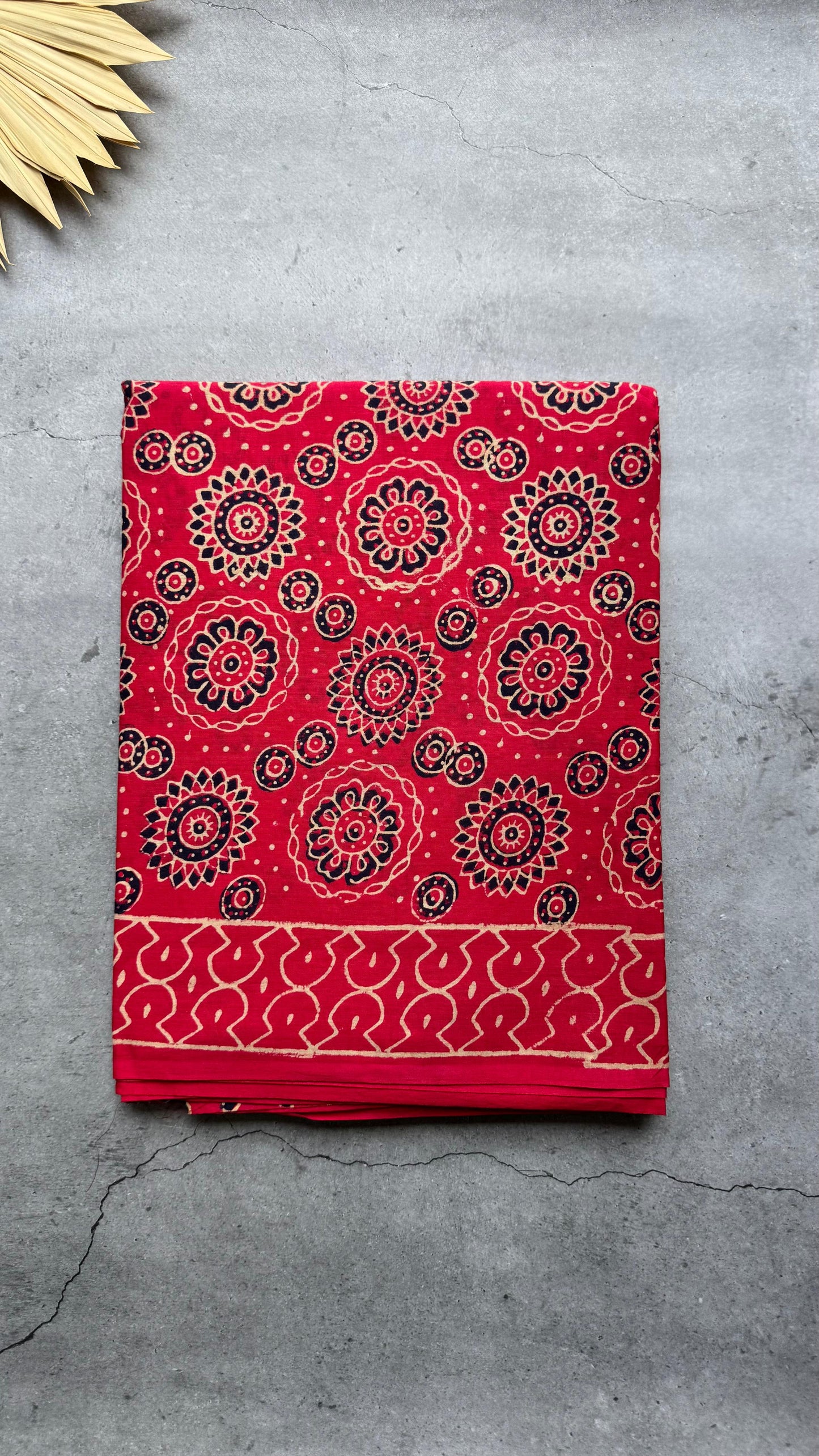 Soft Handblock Printed  Cotton Saree (RED)