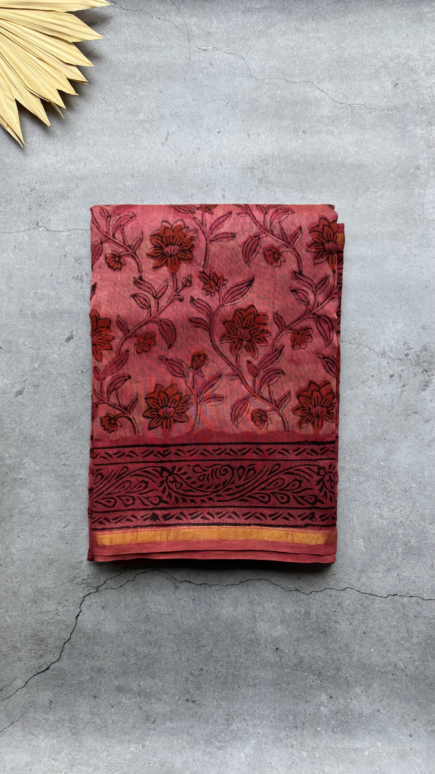 Handblock Printed Chanderi Silk Cotton Saree (DARK PINK)