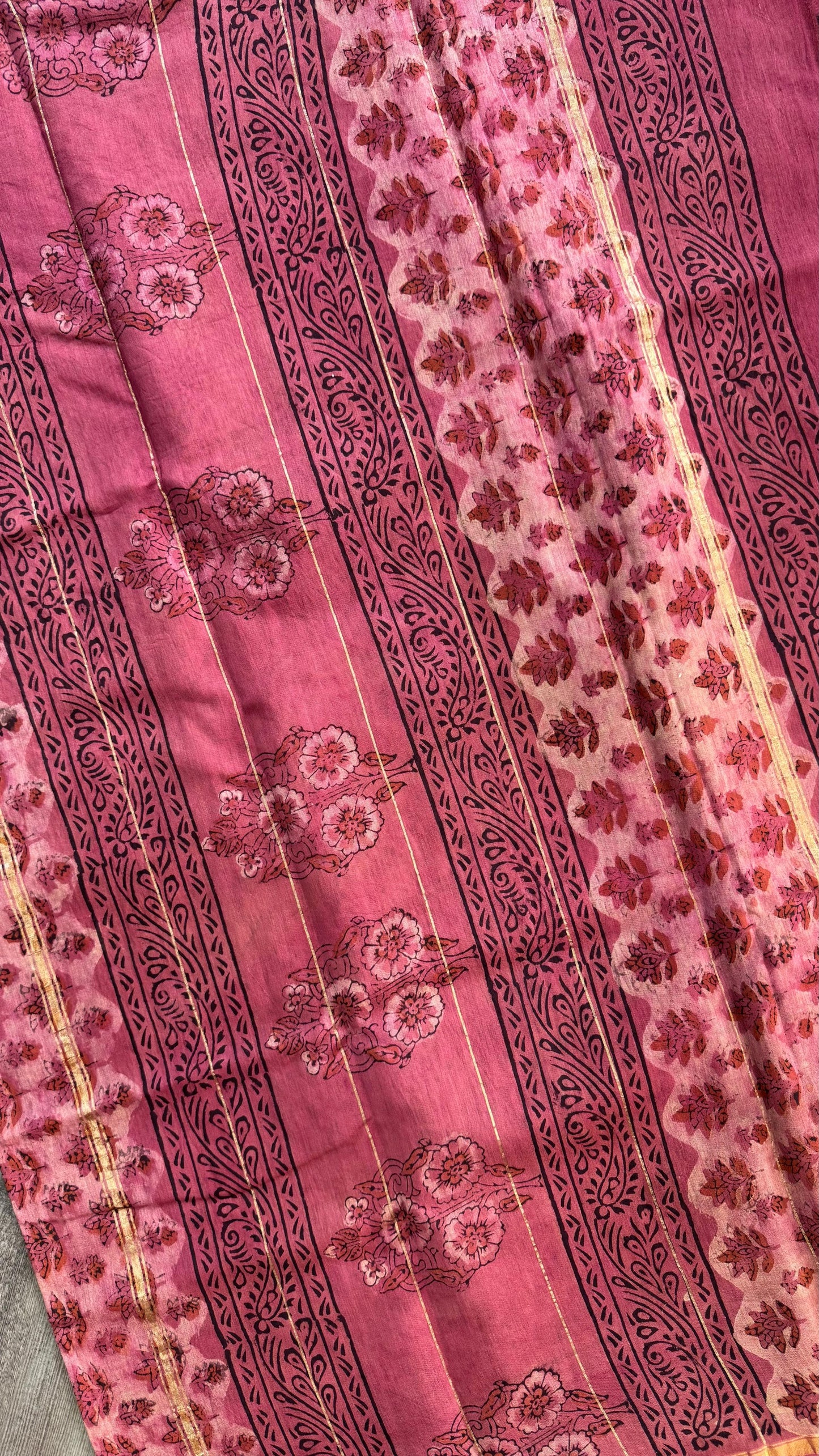 Handblock Printed Chanderi Silk Cotton Saree (DARK PINK)