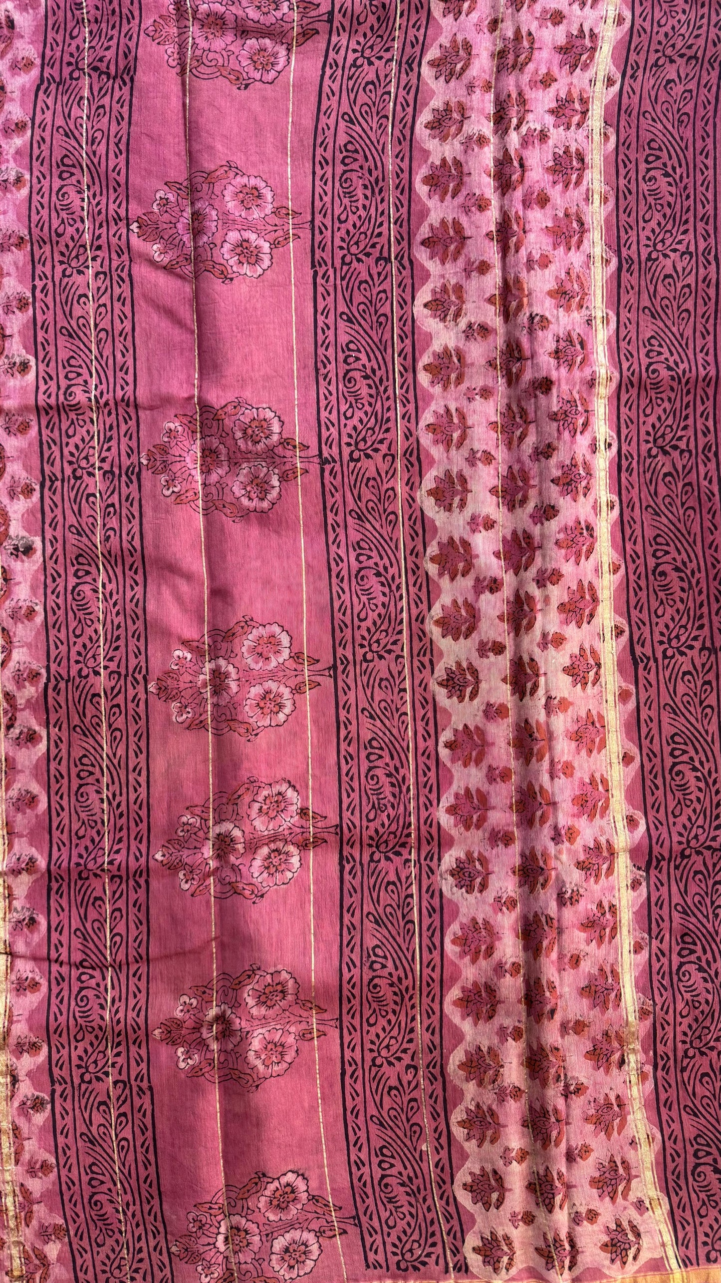 Handblock Printed Chanderi Silk Cotton Saree (DARK PINK)