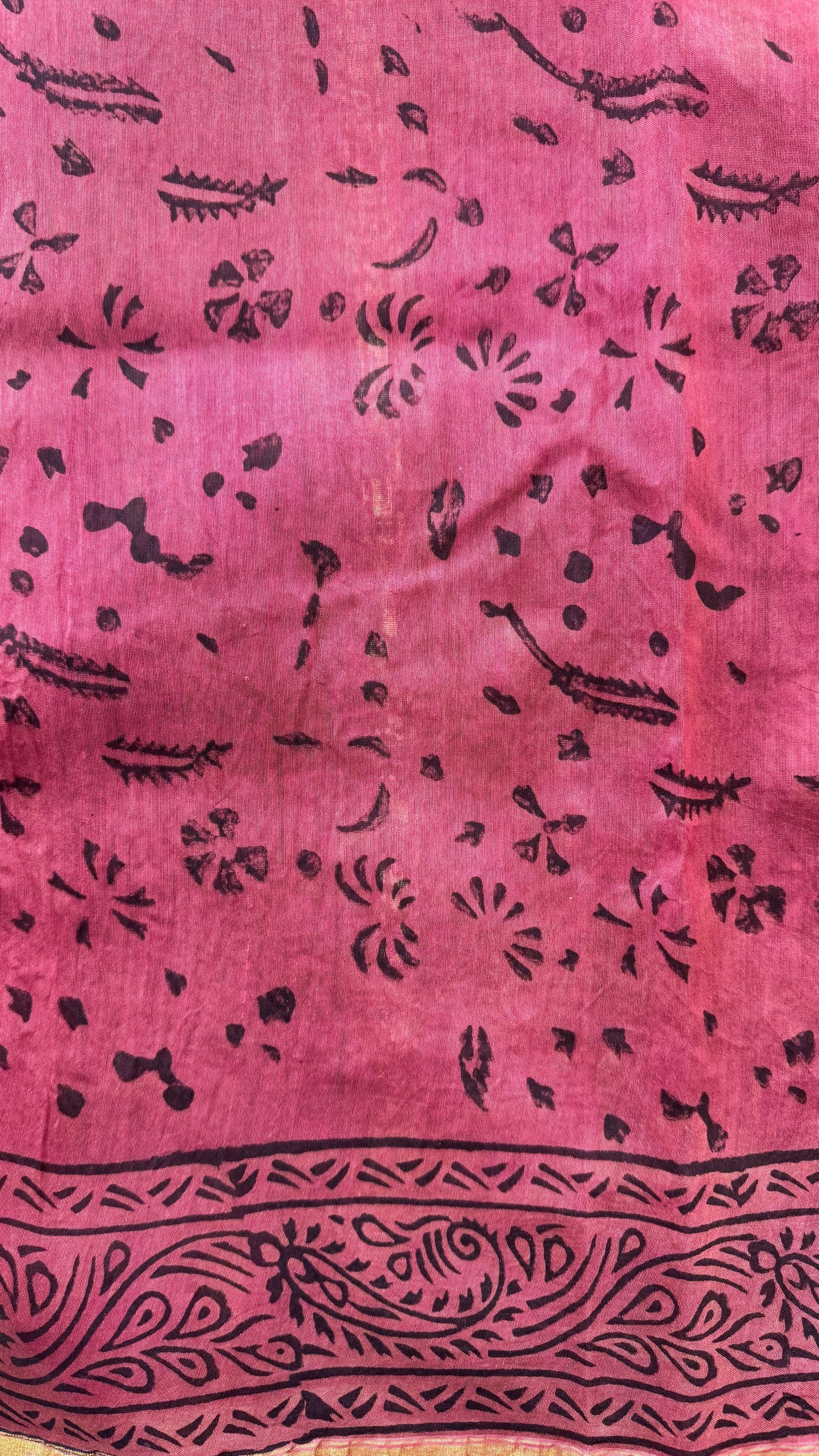 Handblock Printed Chanderi Silk Cotton Saree (DARK PINK)