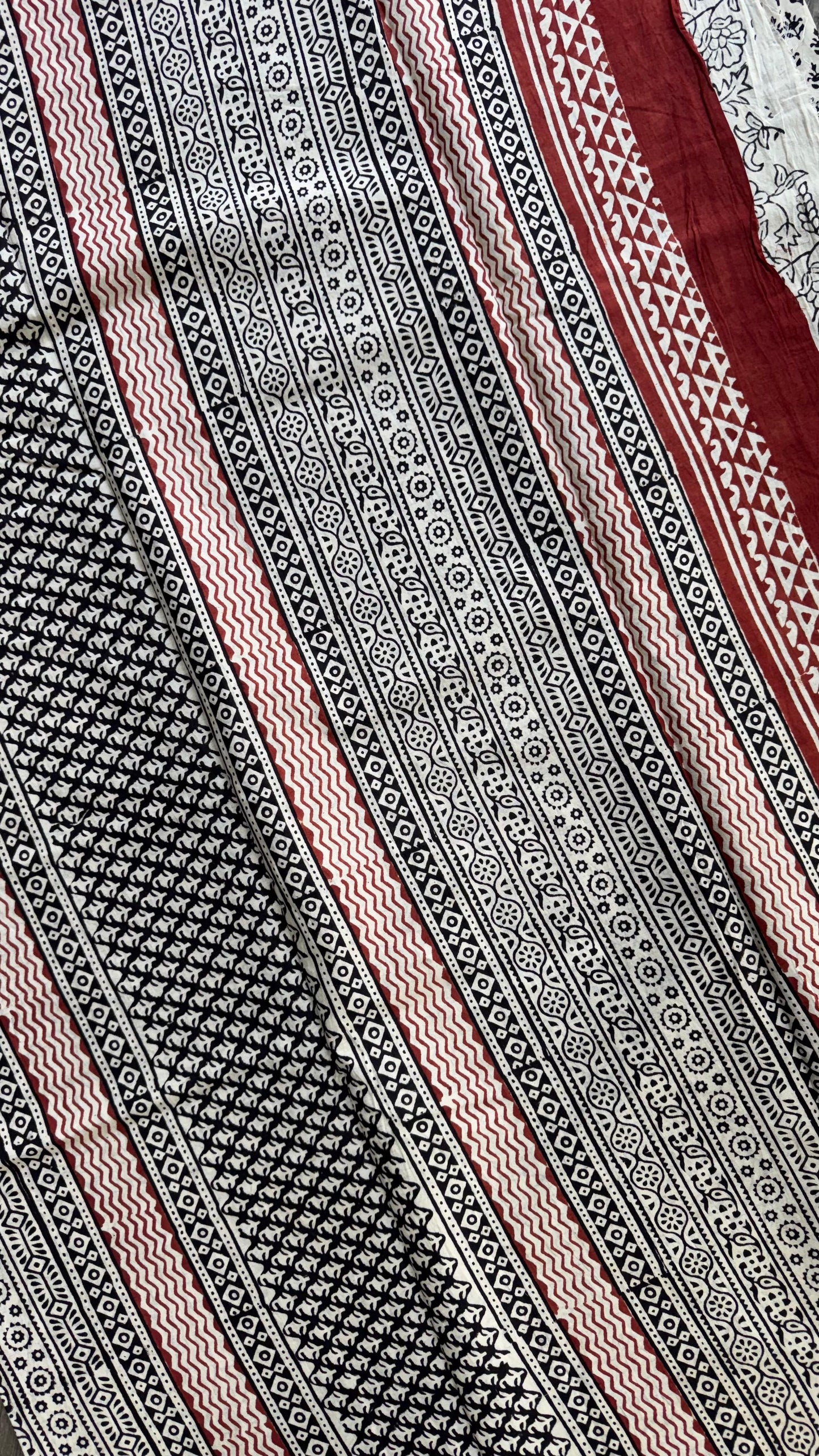 Soft Handblock Printed  Cotton Saree (OFF WHITE & BLACK)
