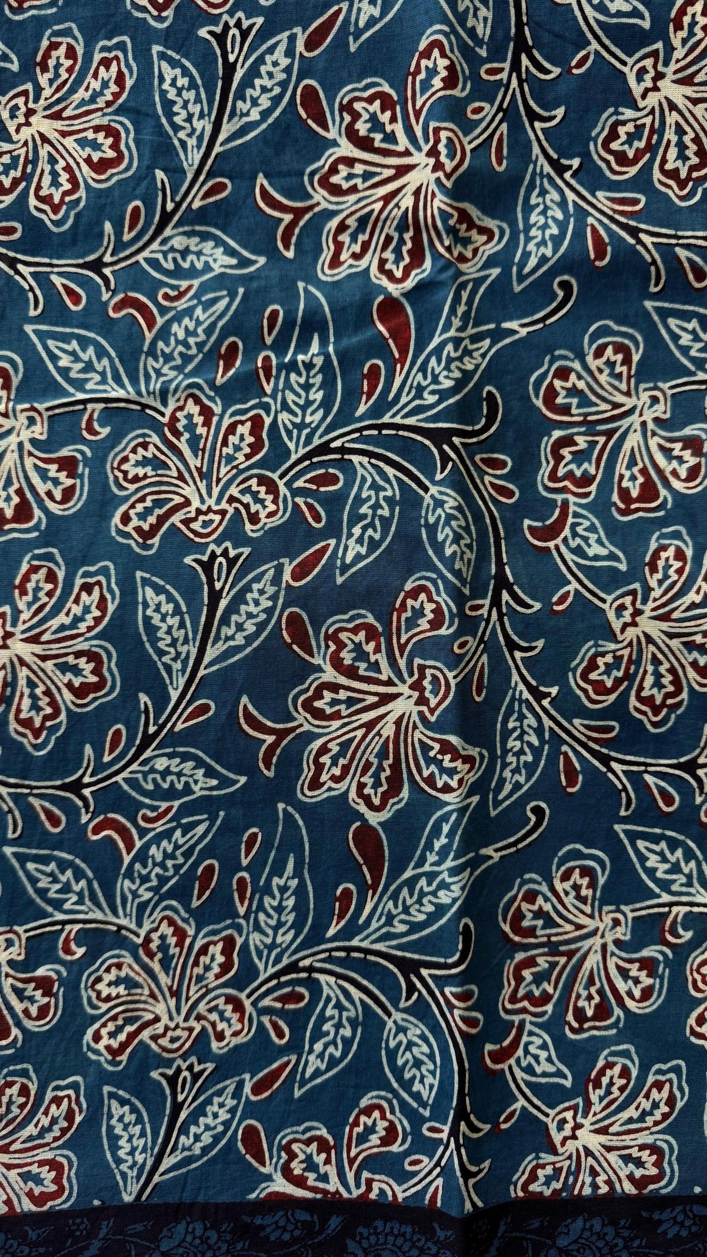 Soft Handblock Printed  Cotton Saree (BLUE)