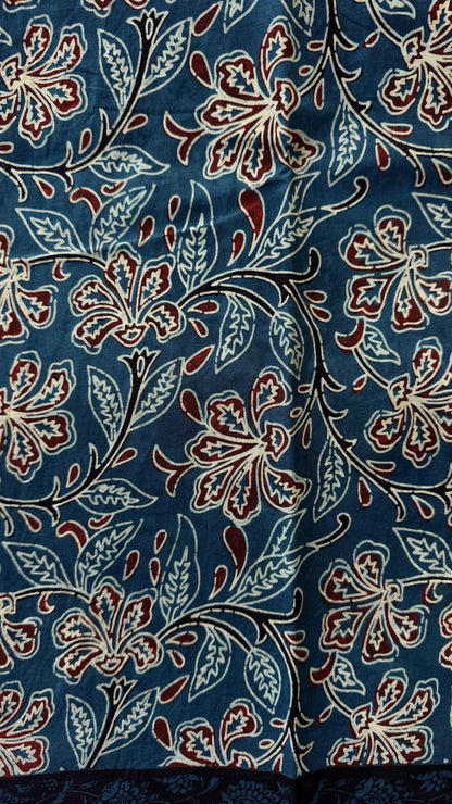Soft Handblock Printed  Cotton Saree (BLUE)