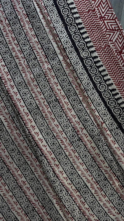 Soft Handblock Printed  Cotton Saree (OFF WHITE & MAROON)