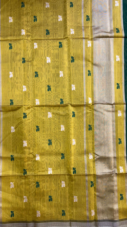 Handwoven Maheshwari Silk Cotton Saree with Buttas (DARK GREEN)