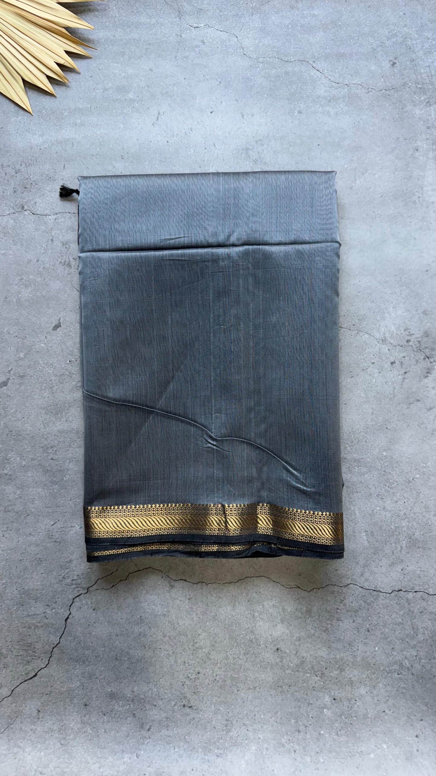 Handwoven Maheshwari Silk Cotton Saree (STEEL GREY & ORANGE)