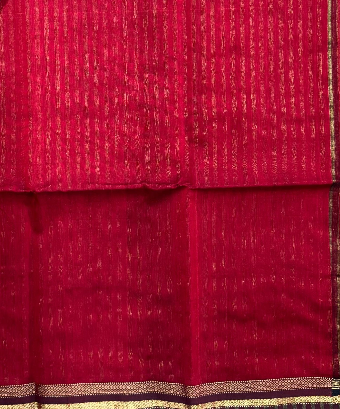 Handwoven Maheshwari Silk Tissue Saree with Gold stripes (DEEP RED & GOLD)