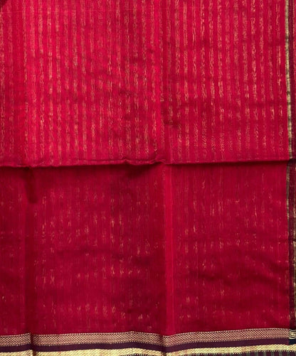 Handwoven Maheshwari Silk Tissue Saree with Gold stripes (DEEP RED & GOLD)