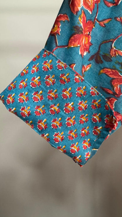 Floral Print Mulmul Kurti (AQUA BLUE)