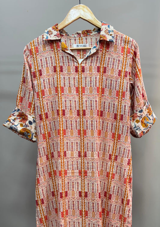 Abstract Print Mulmul Kurti (MULTICOLOUR)