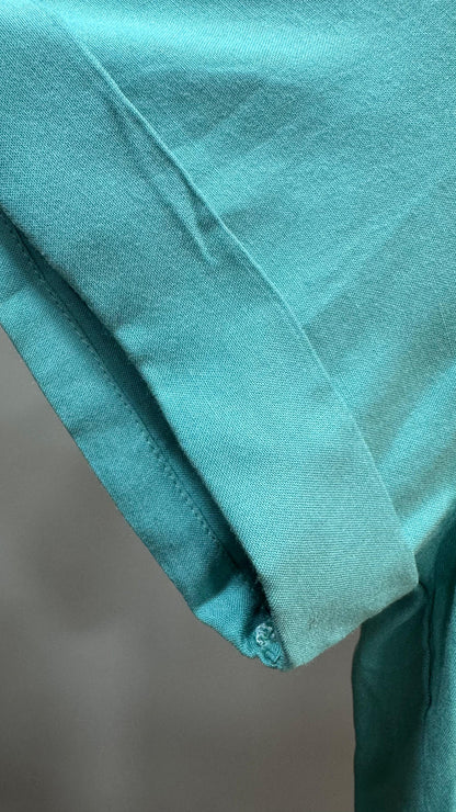 Collared Boxy Fit Solid Shirt for Women (AQUA CYAN)