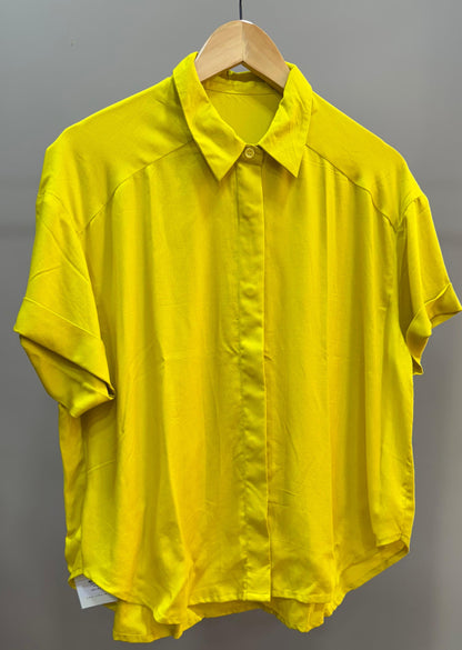 Collared Boxy Fit Solid Shirt for Women (ELECTRIC YELLOW)