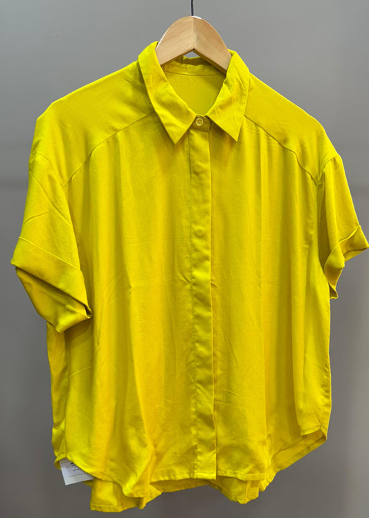 Collared Boxy Fit Solid Shirt for Women (ELECTRIC YELLOW)
