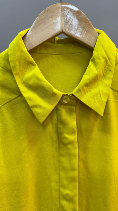 Collared Boxy Fit Solid Shirt for Women (ELECTRIC YELLOW)
